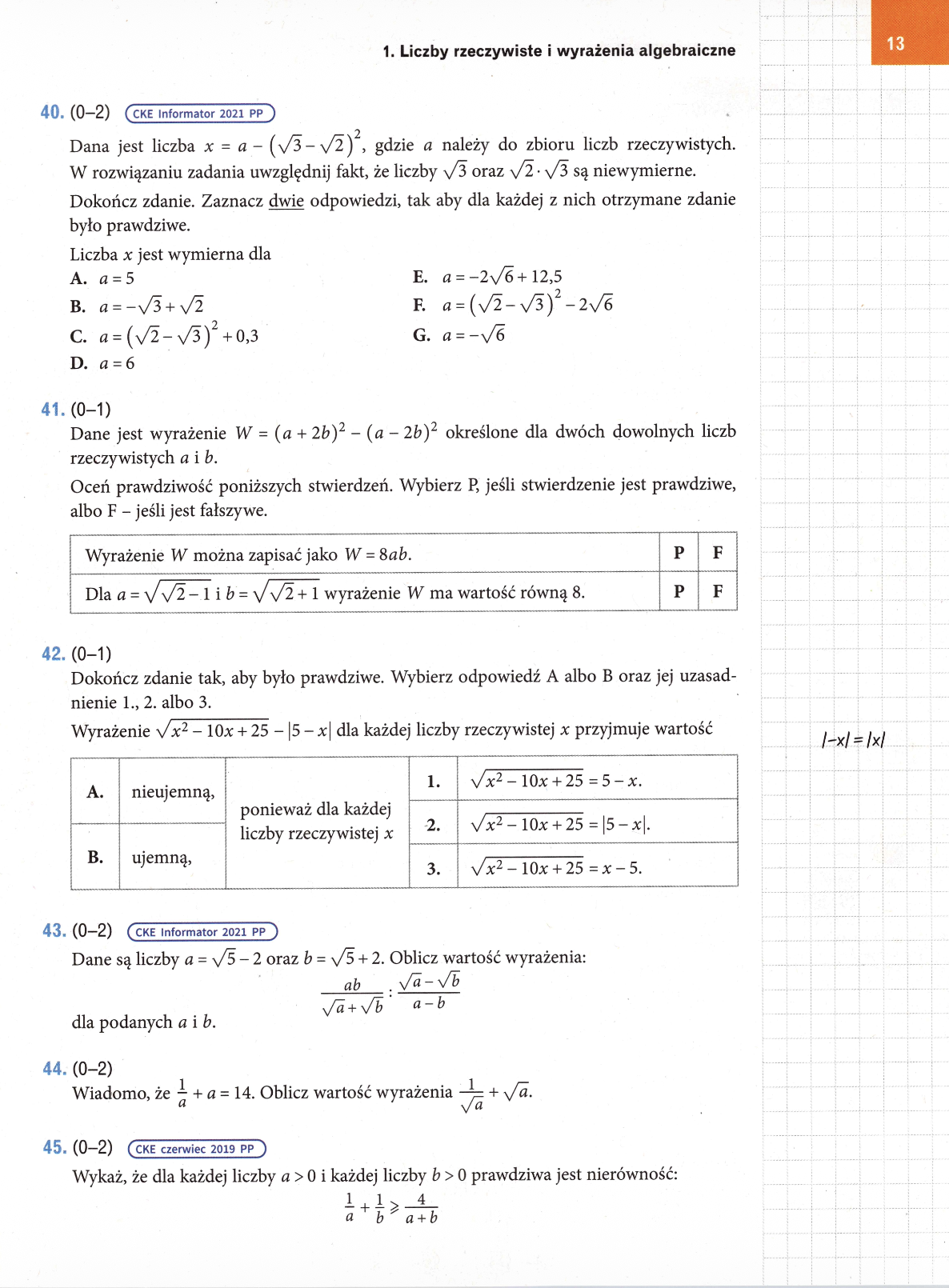 Strona 13 - Liczby rzeczywiste i wyrażenia algebraiczne
